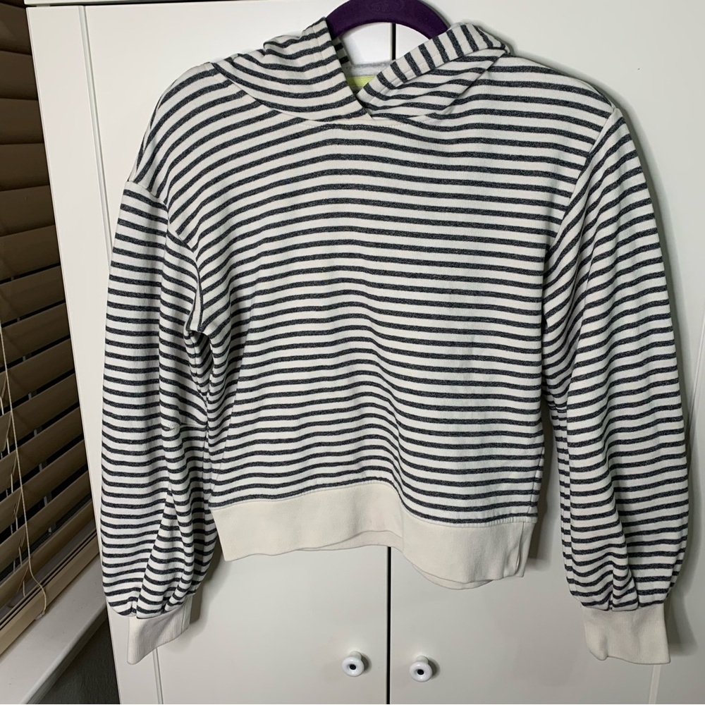 Lou & Grey Striped Balloon Sleeve Crop Hoodie Sweatshirt